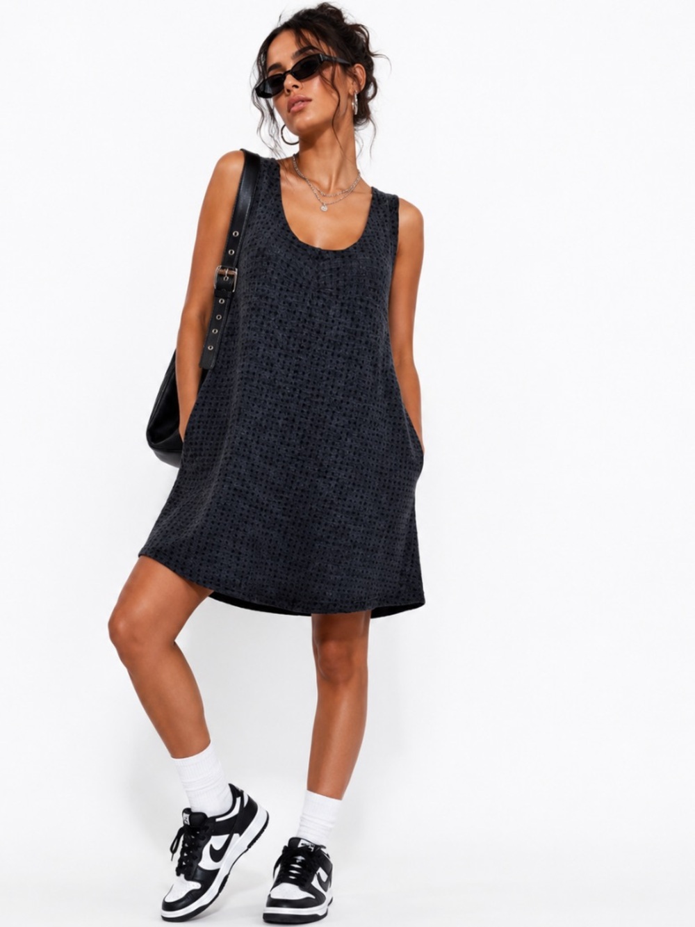 Cut Loose Black & Dark Gray Patterned Boho Dark Academia Edgy Mini Dress Size XL